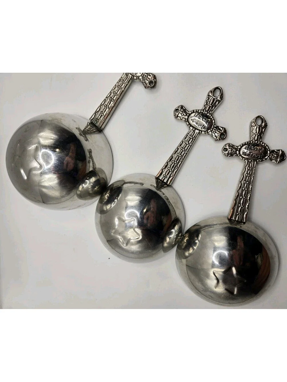 Vtg Ganz Religious Cross Measuring Cups 3pc Zinc Alloy Faith Trust Hope